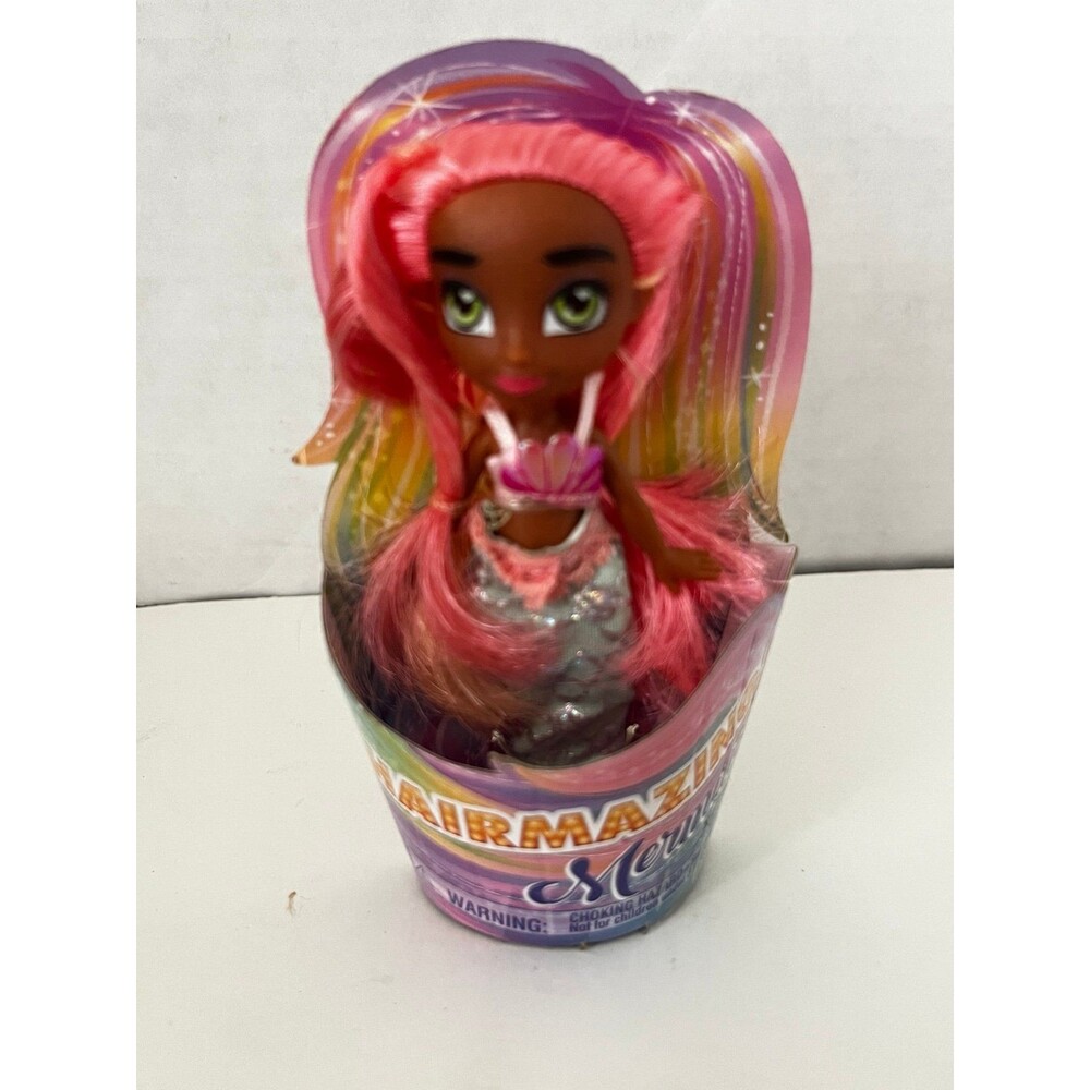 HAIRMAZING Mermaid Mini Doll-Pink Hair & Blue Fin African American NEW